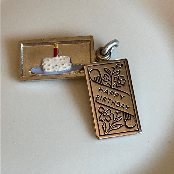 Vintage Wells Ster. Stamped Silver Happy Birthday Charm Pendant - Picture 1 of 7